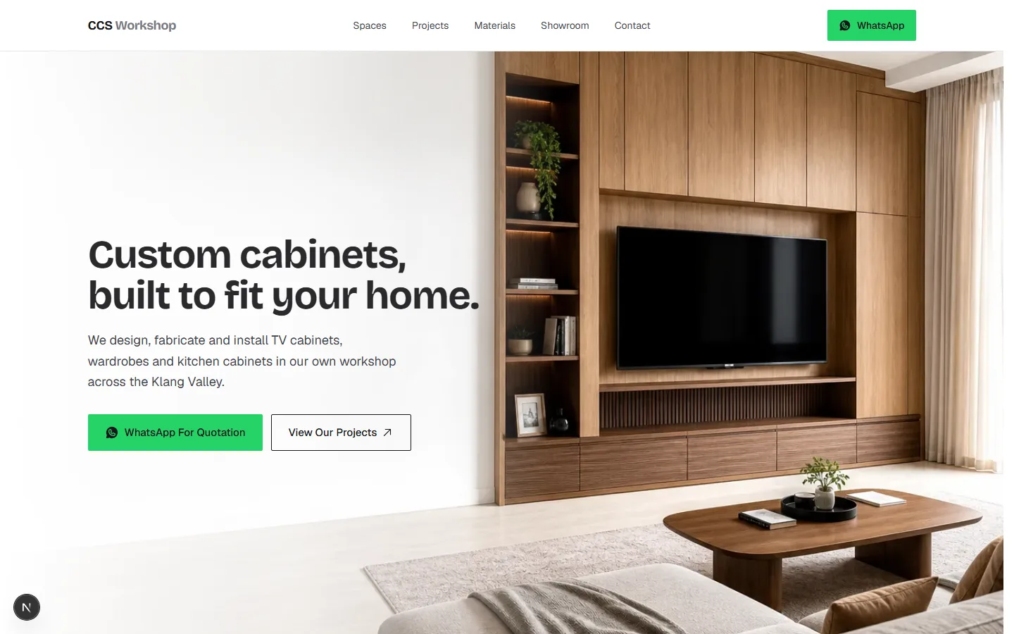 CCS Workshop — a website for a custom cabinet maker in the Klang Valley.