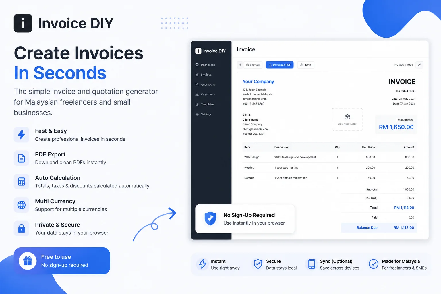 Invoice DIY — free invoicing for Malaysian freelancers and small businesses.
