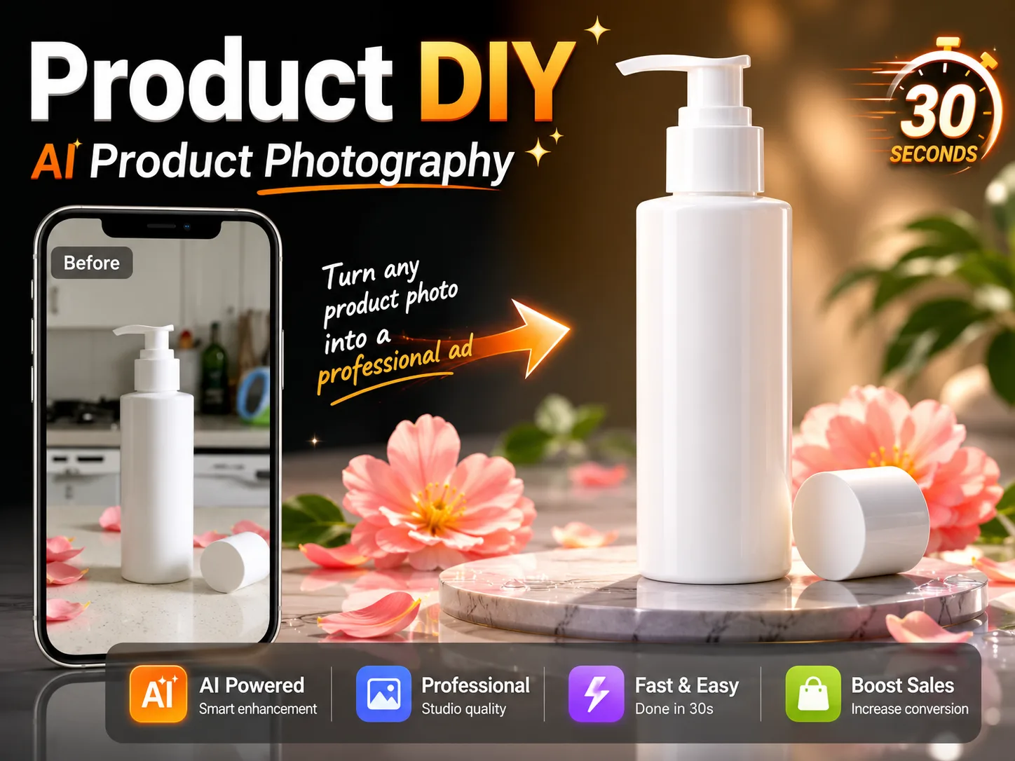 Product DIY — an AI studio that turns casual product photos into ad visuals.